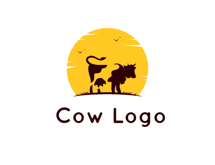 sun behind negative spacing abstract cow