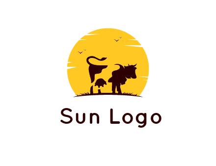 sun behind negative spacing abstract cow