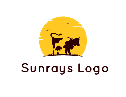 sun behind negative spacing abstract cow