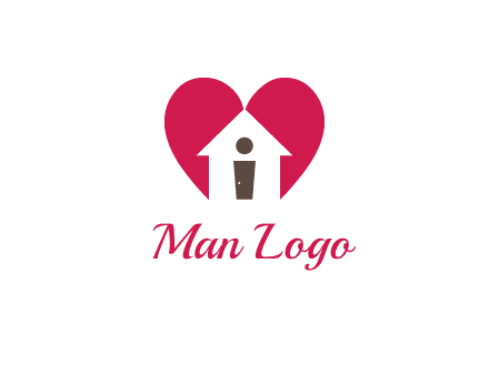 abstract person in home and heart symbol