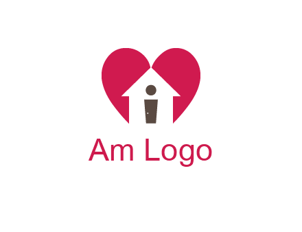abstract person in home and heart symbol