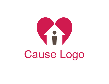 abstract person in home and heart symbol