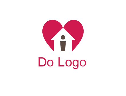 abstract person in home and heart symbol