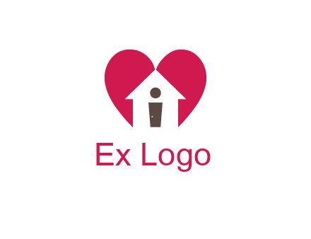 abstract person in home and heart symbol