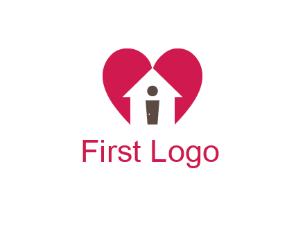abstract person in home and heart symbol