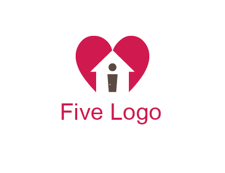 abstract person in home and heart symbol