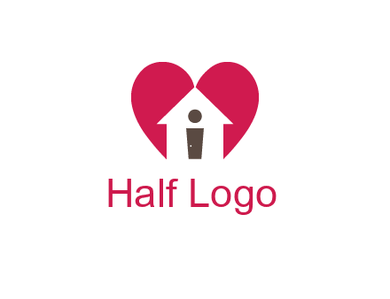 abstract person in home and heart symbol