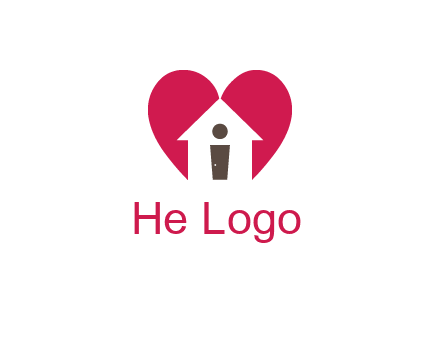 abstract person in home and heart symbol