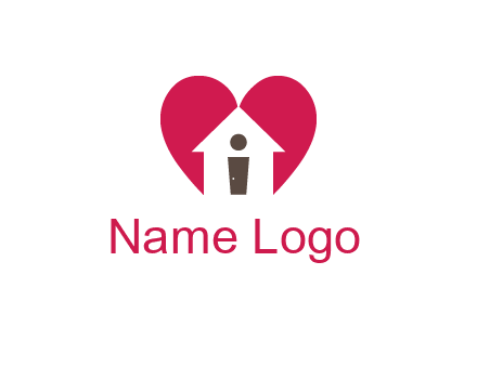 abstract person in home and heart symbol