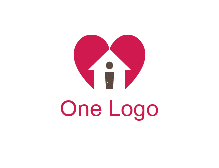abstract person in home and heart symbol