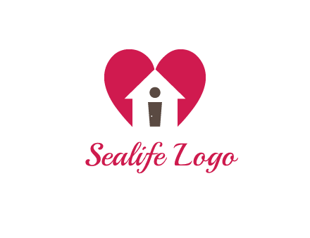 abstract person in home and heart symbol