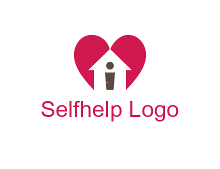 abstract person in home and heart symbol