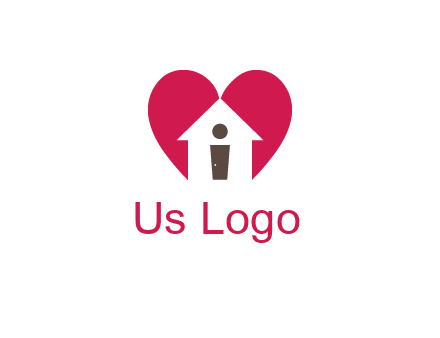 abstract person in home and heart symbol