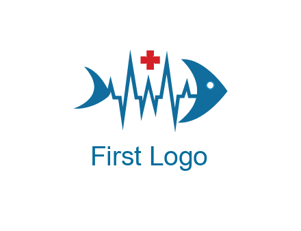 fish with heart beat line and first aid sign
