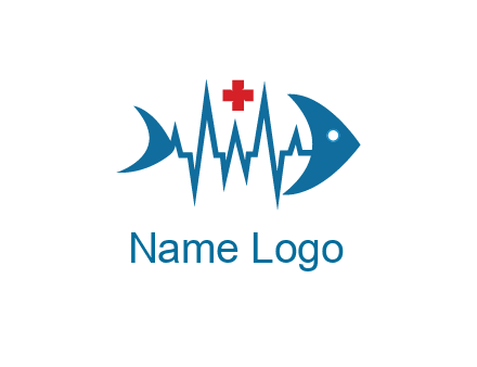 fish with heart beat line and first aid sign