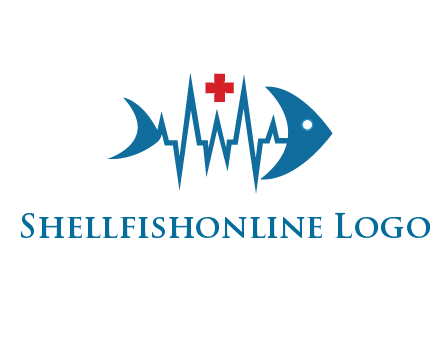 fish with heart beat line and first aid sign