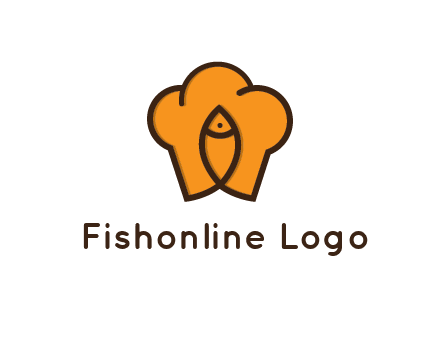 chef hat with line art fish