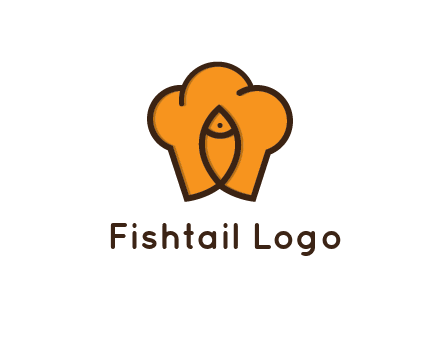 chef hat with line art fish