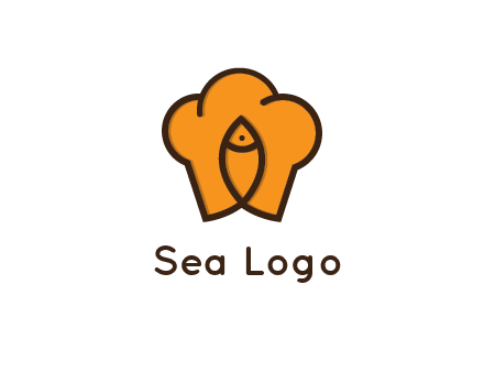 chef hat with line art fish