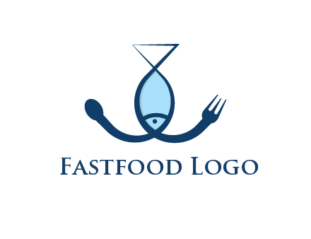 line art fish forming spoon and fork
