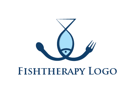 line art fish forming spoon and fork