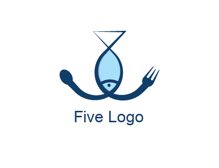 line art fish forming spoon and fork
