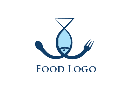 line art fish forming spoon and fork
