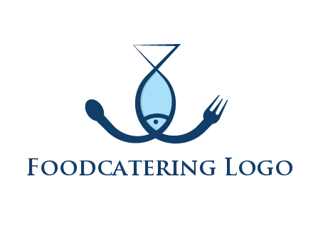 line art fish forming spoon and fork