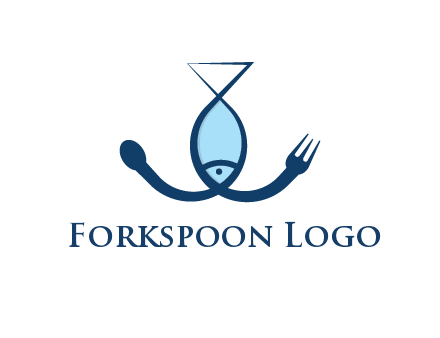 line art fish forming spoon and fork