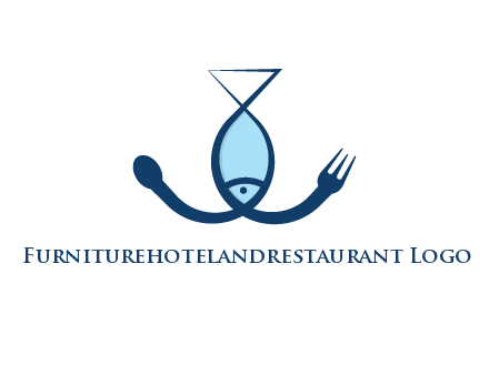 line art fish forming spoon and fork