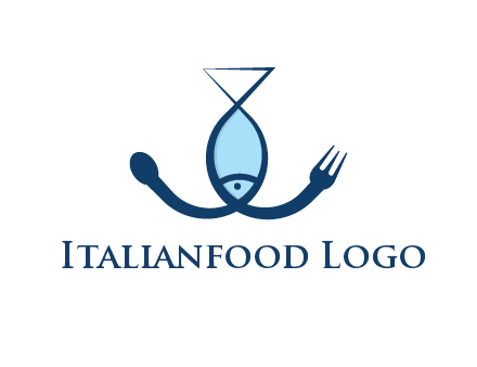 line art fish forming spoon and fork