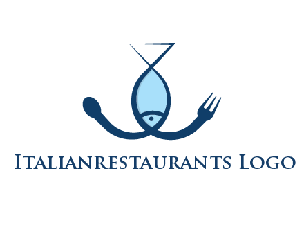 line art fish forming spoon and fork