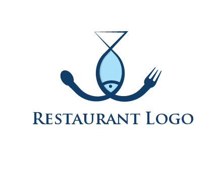 line art fish forming spoon and fork