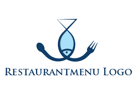 line art fish forming spoon and fork