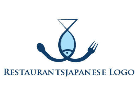 line art fish forming spoon and fork