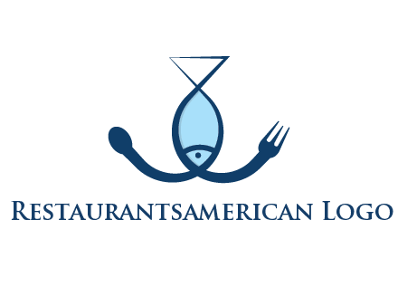 line art fish forming spoon and fork