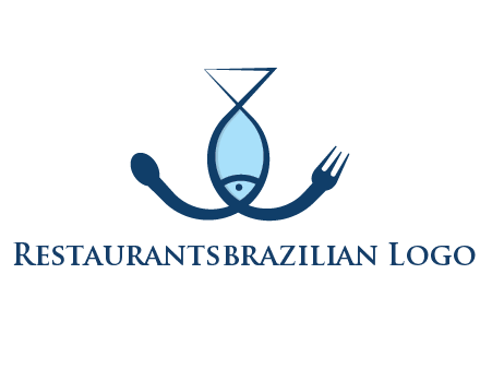 line art fish forming spoon and fork
