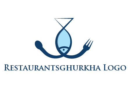line art fish forming spoon and fork