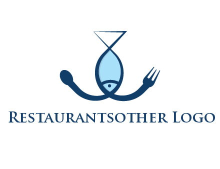 line art fish forming spoon and fork