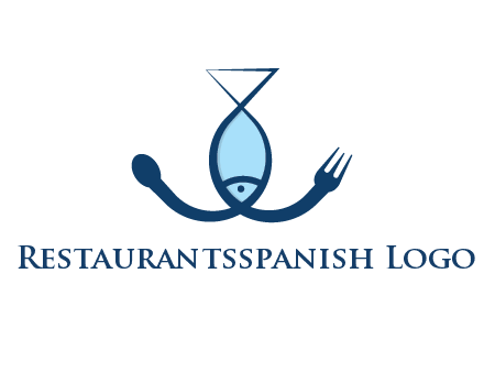 line art fish forming spoon and fork