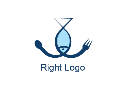 line art fish forming spoon and fork
