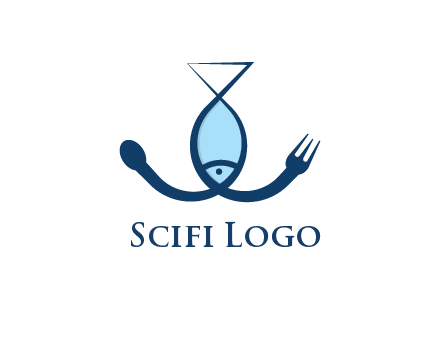 line art fish forming spoon and fork