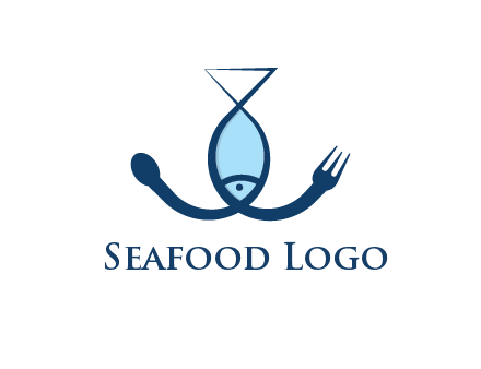 line art fish forming spoon and fork
