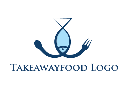 line art fish forming spoon and fork