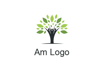 people icon with leaves forming tree