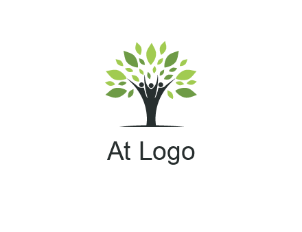 people icon with leaves forming tree