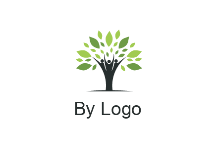 people icon with leaves forming tree