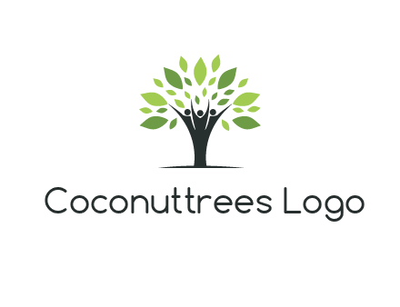 people icon with leaves forming tree