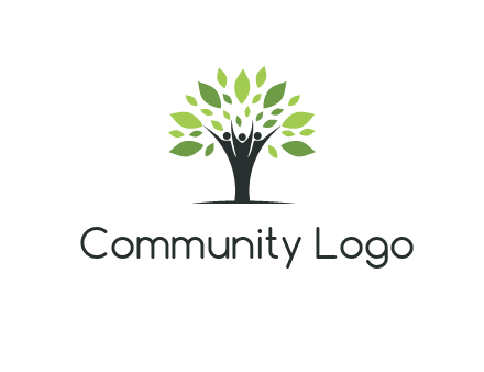 people icon with leaves forming tree