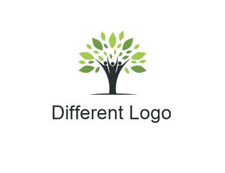 people icon with leaves forming tree